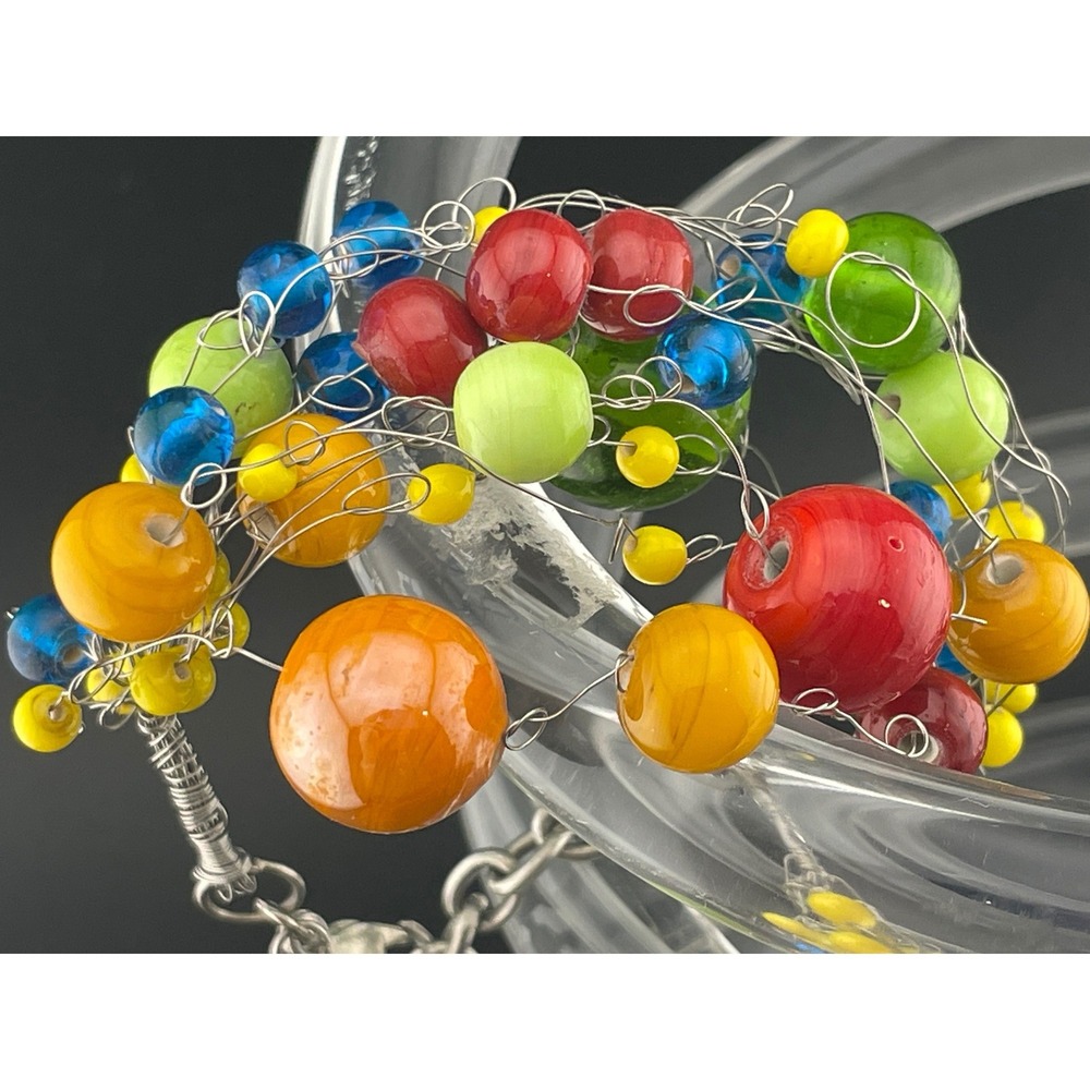 Manouk Sculptural Glass Bead Bracelet Statement Multicolor Wire Wrap art to wear - Picture 14 of 16